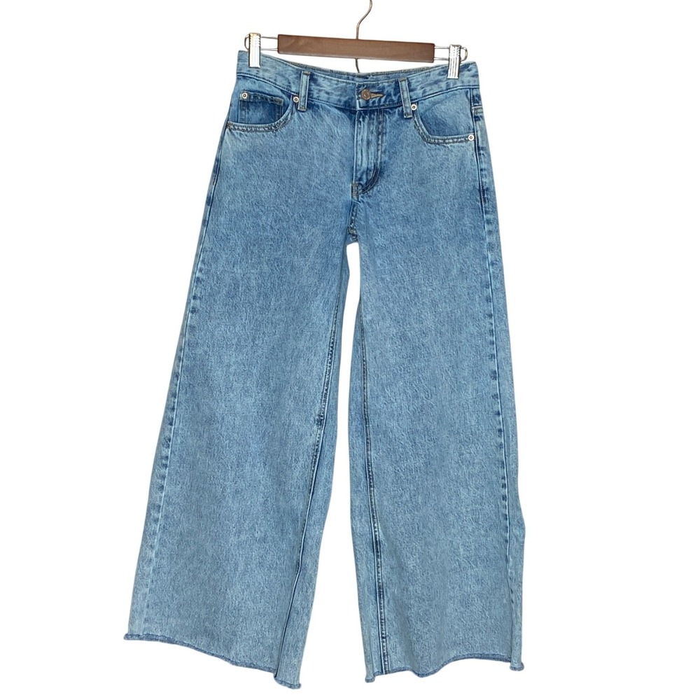 BDG Womens A-Wide Jeans Size 25 Light Wash Wide Leg Low Rise Raw Hem Y2K Skater